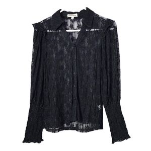 AMBER‎ SHU Sheer button front lace top Romantic Fairycore Lace Ruffle Blouse S